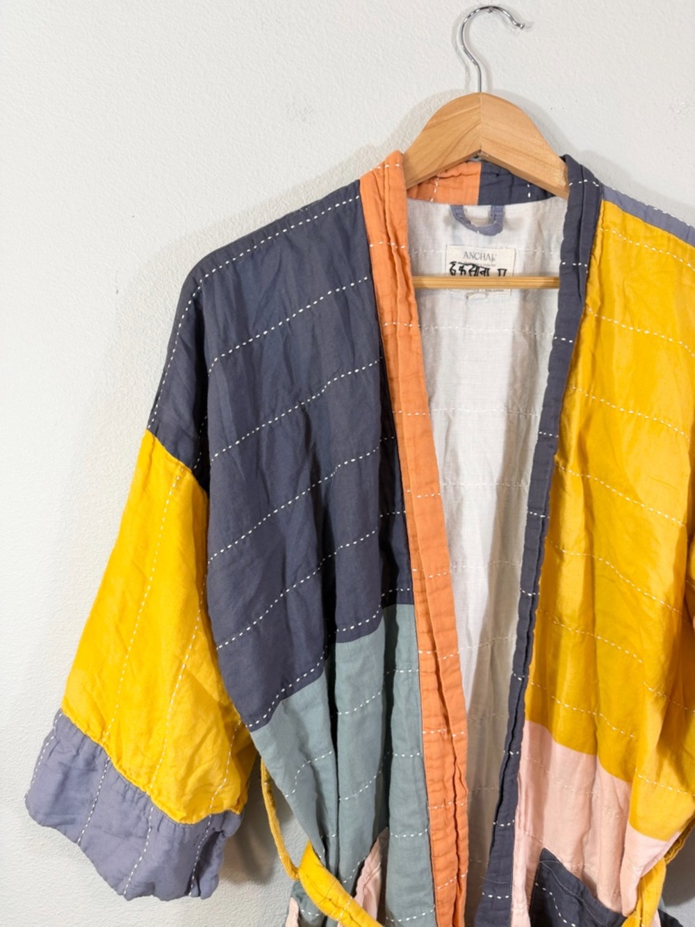 ANCHAL Colorblock Cotton Robe Free People Dolman Kimono Sleeve Boho Loungewear - Picture 4 of 14